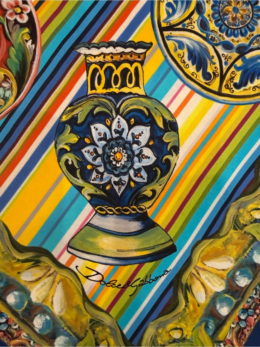 Dolce & Gabbana Majolica Pottery Print Silk Scarf 26x26 Made in Italy luxury - Picture 4 of 6